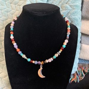 Assorted beads necklace with moon charm
